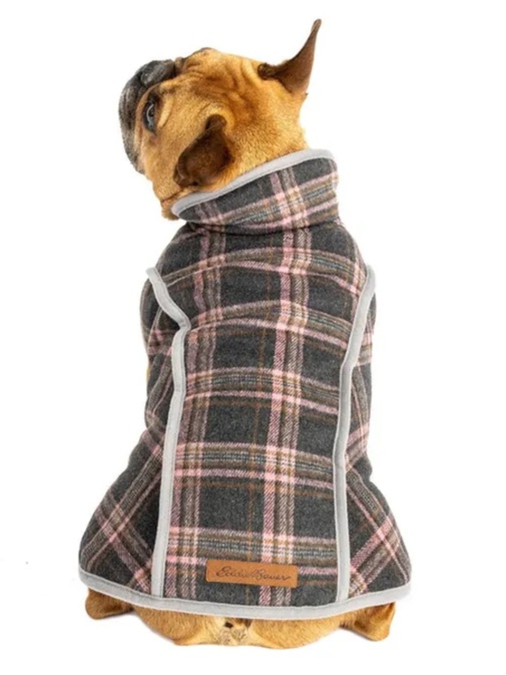 Eddie Bauer Pet Extra Small Kendall Vest Dog Jacket- Gray & Pink Plaid w Velcro®